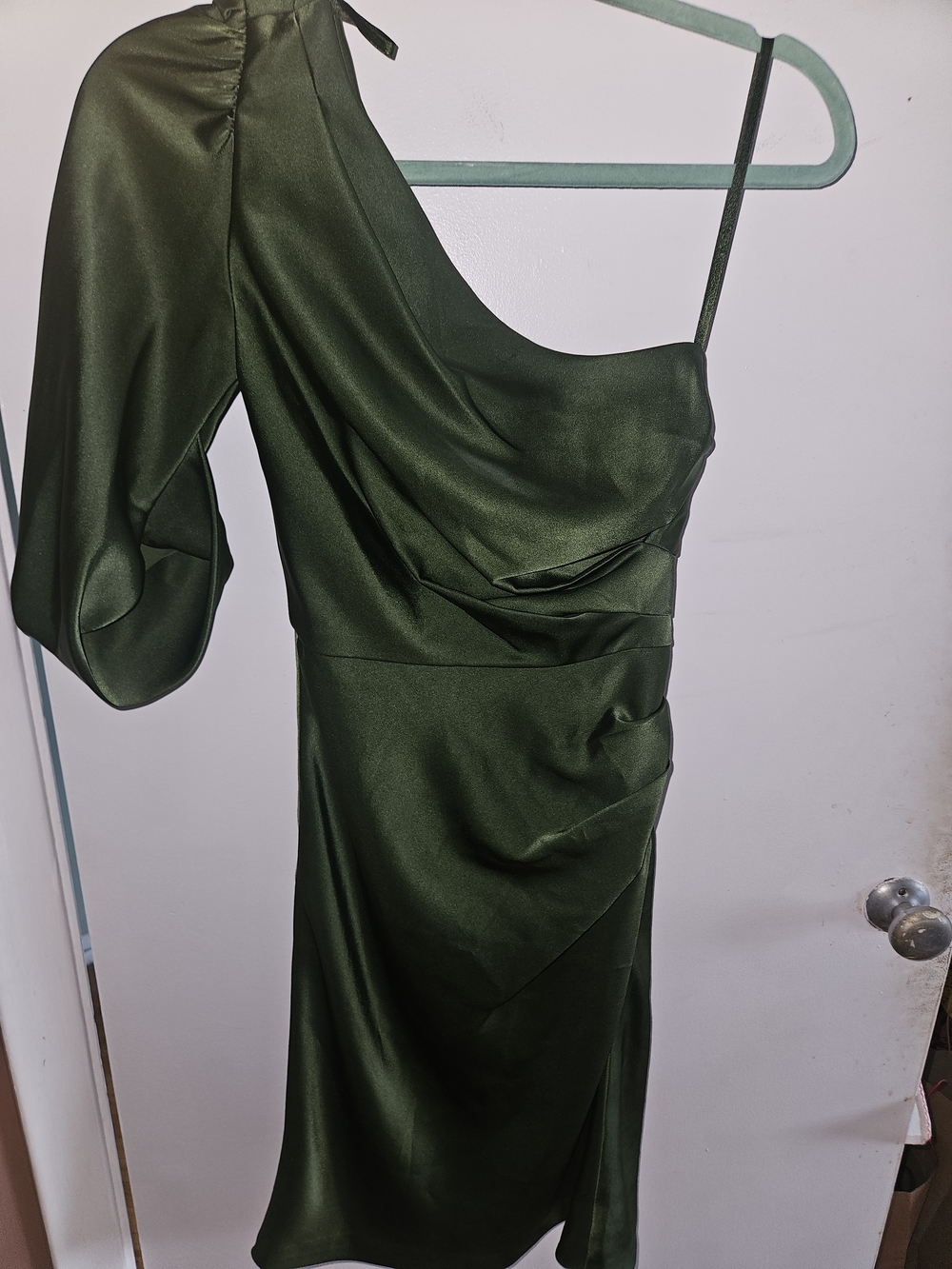 BCBG One-Shoulder Olive Green Satin  Dress